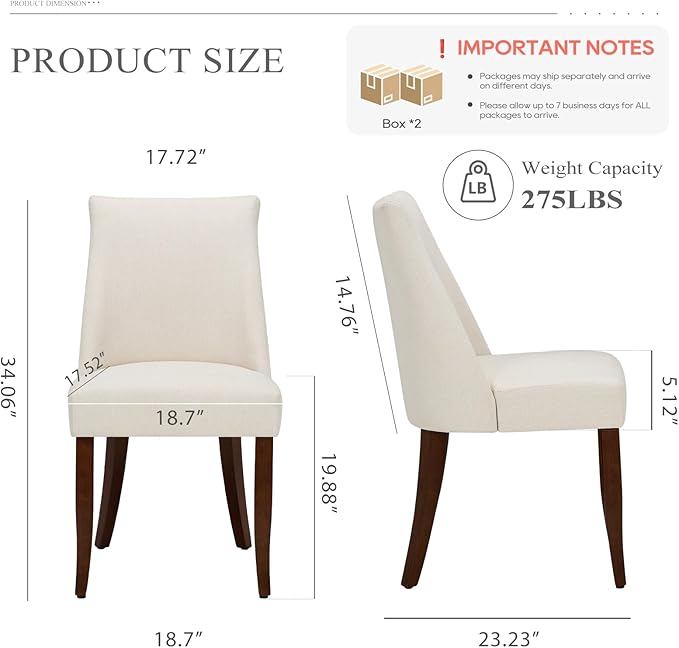 COLAMY Upholstered Dining Chairs Set of 4, Mid Century Modern Kitchen Chairs with Back, Farmhouse Fabric Side Dining Room Chairs with Wood Legs for Dining Room Restaurant, Beige