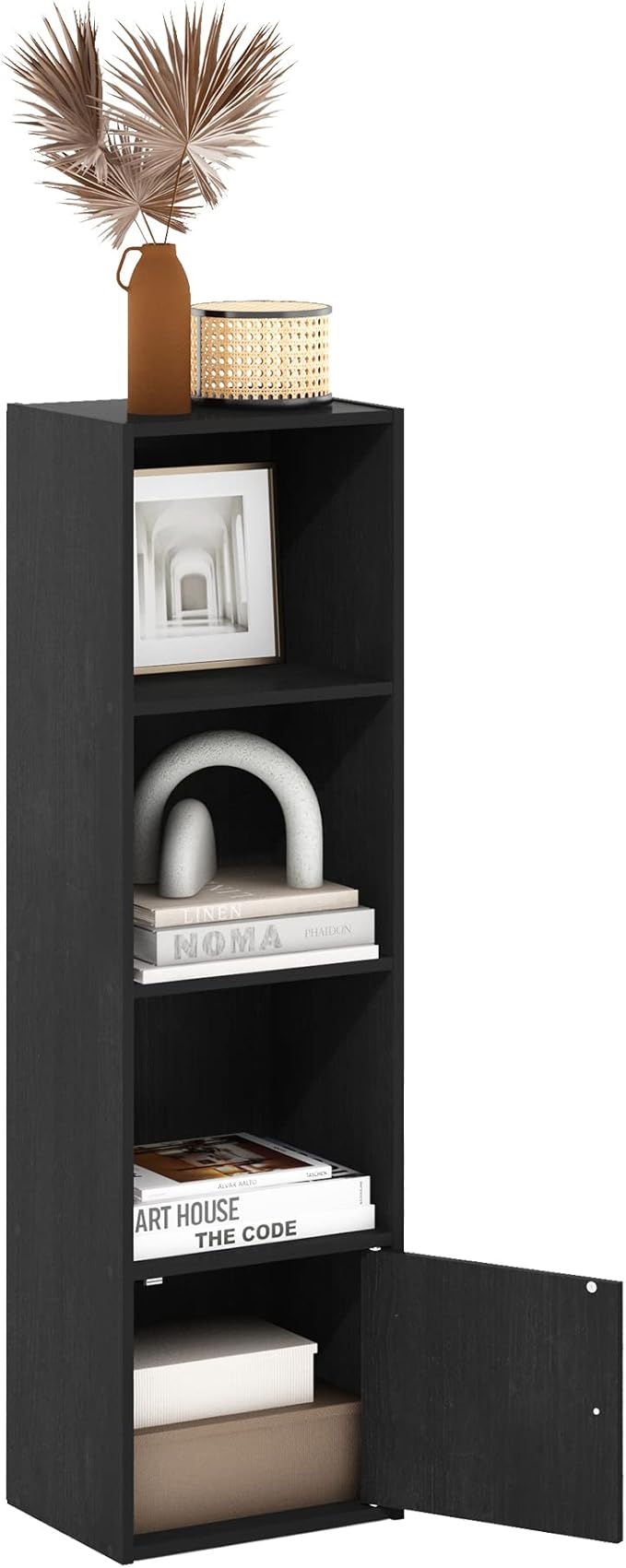 Furinno Luder Shelf Bookcase with 1 Door Storage Cabinet, Blackwood
