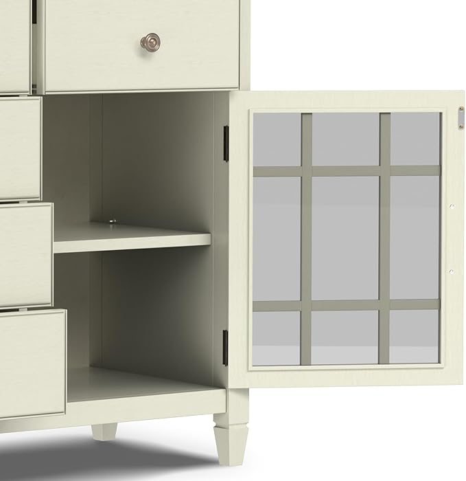 SIMPLIHOME Connaught Buffet - 60 inch Wide Solid Wood 3-Door Sideboard Buffet in Antique White, Traditional Storage Cabinet for Dining Room or Kitchen with Adjustable Shelves and Classic Molding