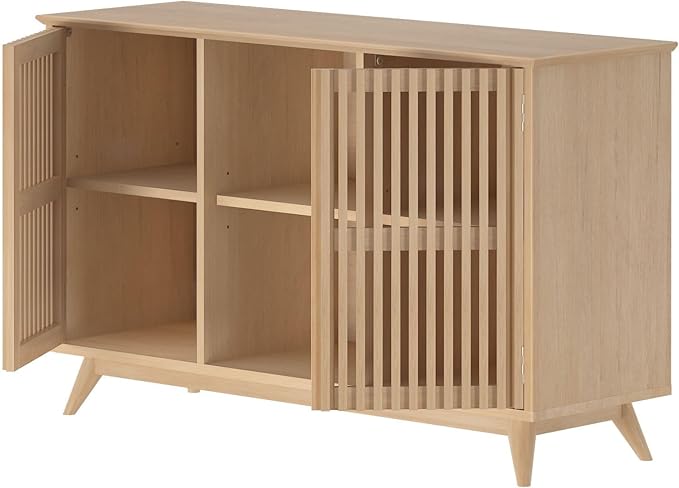Plank+Beam Mid-Century Modern Wood TV Stand, Solid Wood Entertainment Console with Storage, 49" L x 16" W x 30" H, Blonde