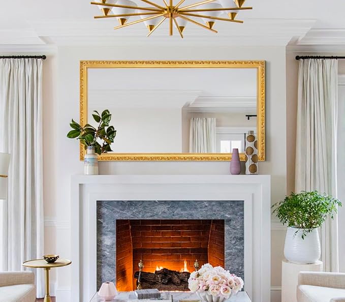 Large Vintage Decorative Mirror for Wall Decor, Gold Antiuqe Living Room Mirror with Ornate Frame, Traditional Vintage Gold Mantle Mirrors, Horizontal/Vertical,51.5'' x 27.9''