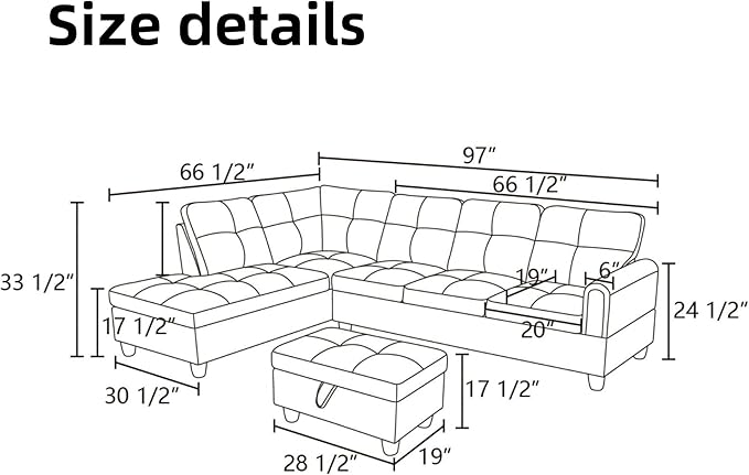 L Shaped Sectional Couches for Living Room, Modular Sectional Sofa with Ottoman Storage, Modern Comfy 4 Seat L Shaped Couch with Chaise for Bedroom Apartment Furniture, Gray
