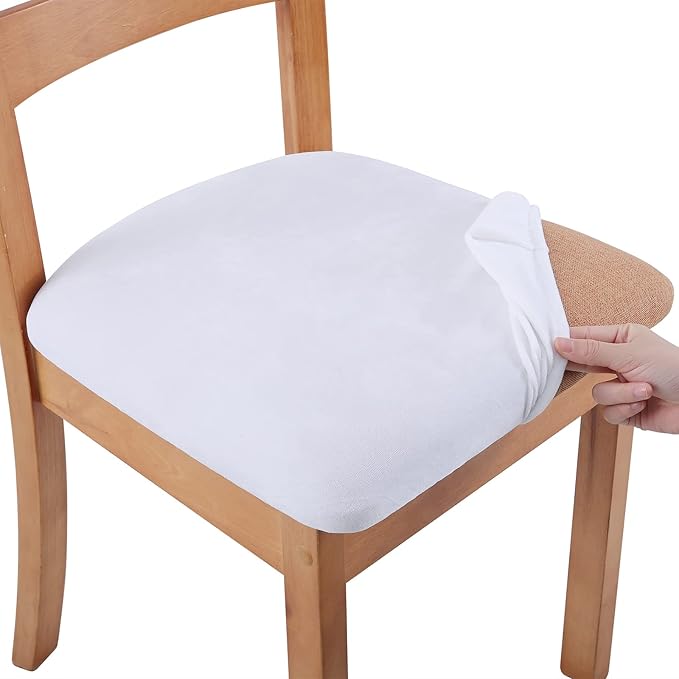 Smiry Velvet Seat Covers for Dining Room Chair Set of 2, Stretch Fit Removable Washable Chair Seat Cushion Protector Slipcovers with Ties, White