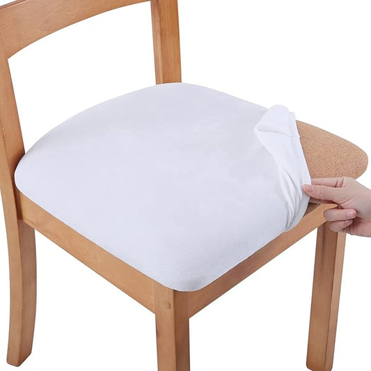 Smiry Velvet Seat Covers for Dining Room Chair Set of 2, Stretch Fit Removable Washable Chair Seat Cushion Protector Slipcovers with Ties, White