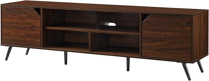 Walker Edison Nora Modern Minimal Open-Shelf TV Stand for TVs up to 80 Inches, 70 Inch, Dark Walnut