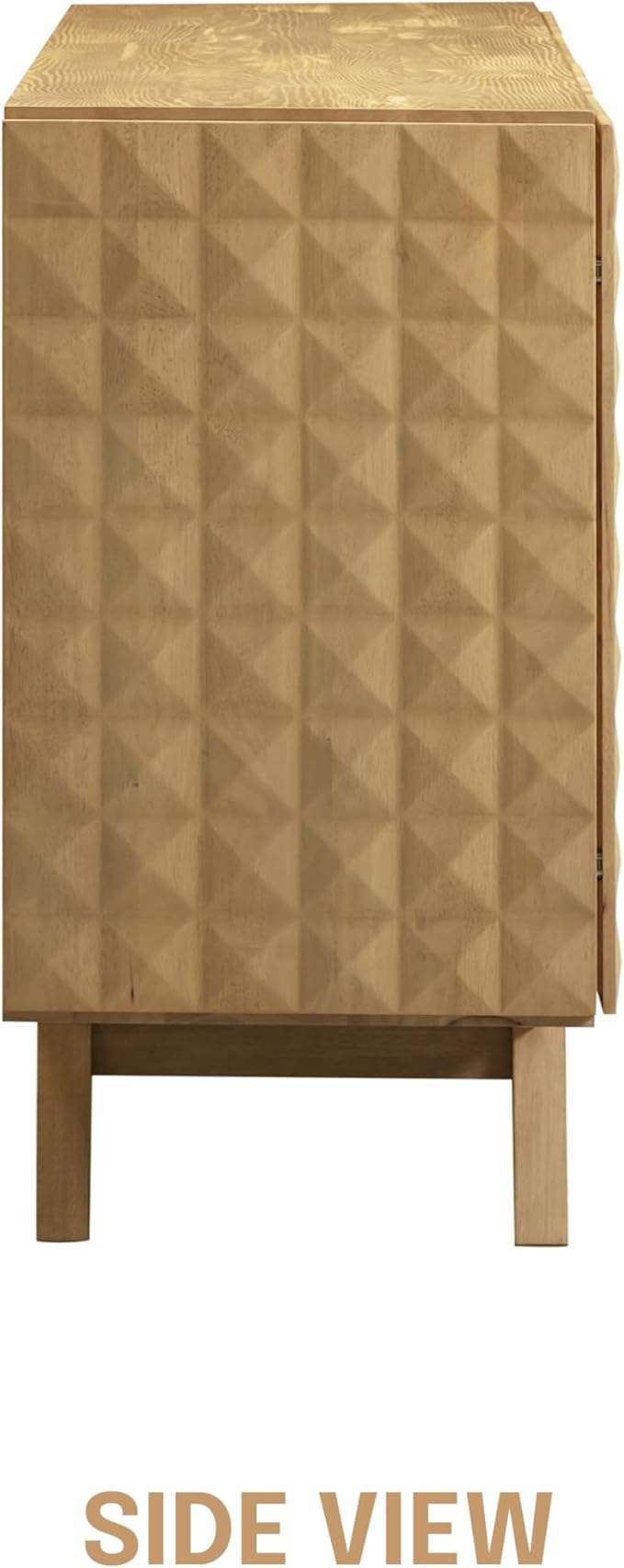 NTC Sapa Mid-Century Modern Solid Wood Sideboard – 4-Door Accent Buffet Cabinet with Carved Geometric Fronts, for Living Room, Dining Room, or Entryway, Effortless Assembly, Sand