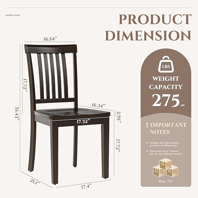 COLAMY Wooden Dining Chairs Set of 6, Solid Rubberwood Kitchen & Dining Room Chairs,Windsor Style Seating, Rustic Dining Table Chairs, Non-Slip Foot Pads, Farmhouse & Traditional Seating,Dark Brown
