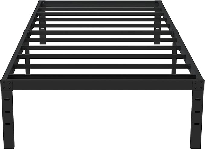 16 Inch Twin Bed Frames No Box Spring Need, Metal Platform Bed Frame Twin Size Heavy Duty Mattress Foundation with 14 Inch Storage, Eassy Assembly 2,500 lbs Steel Slats Support, Black