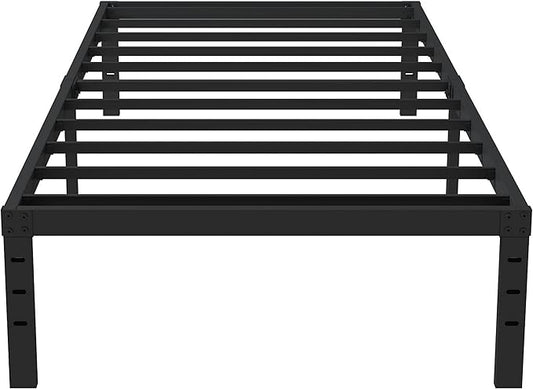 16 Inch Twin Bed Frames No Box Spring Need, Metal Platform Bed Frame Twin Size Heavy Duty Mattress Foundation with 14 Inch Storage, Eassy Assembly 2,500 lbs Steel Slats Support, Black