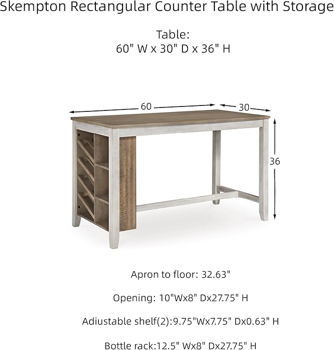 Signature Design by Ashley Skempton Farmhouse 36" Counter Height Dining Table with Storage & Wine Rack, Whitewash