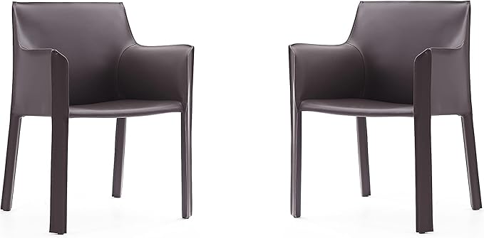 Manhattan Comfort Vogue Modern Faux Leather Dining Chairs, Metal Frame, Comfortable Padded Seat, Fully Assembled Armchair Accent Furniture, Set of 1, Grey
