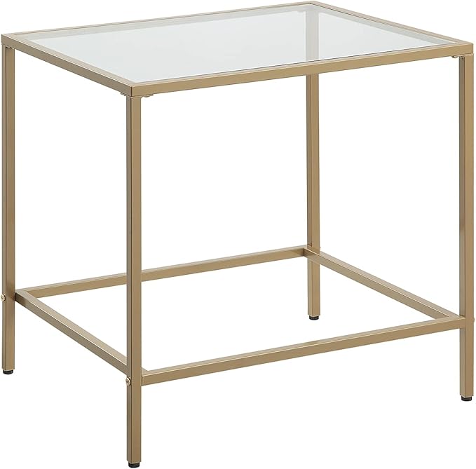 CAWS Gold End Table, Tempered Glass Rectangle Side Table with Stain Gold Metal Frame, Accent Table, Night Stand, Modern Minimalist Table for Living Room, Dining Room, Bedroom, Office or Outdoor