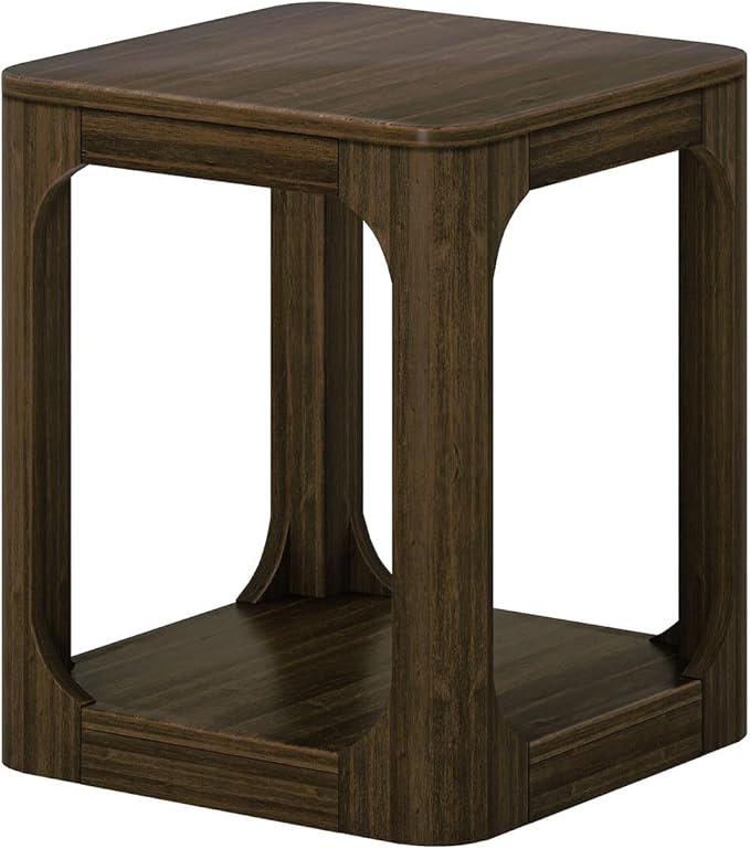 Plank+Beam Modern Rounded Square Side Table with Shelf, Solid Wood End Table for Living Room, 20in, Walnut