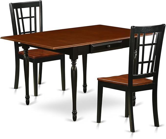 East West Furniture MZNI3-BCH-W 3 Piece Dining Table Set for Small Spaces Contains a Rectangle Dining Room Table with Dropleaf and 2 Wood Seat Chairs, 36x54 Inch, Black & Cherry