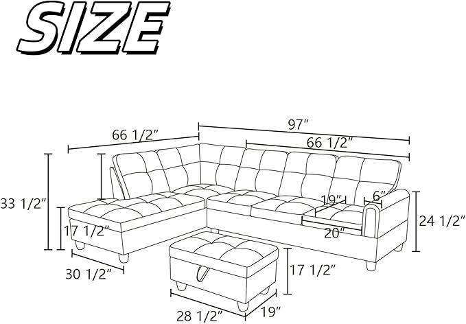 NAYSAYE Sectional Couch with Ottoman Storage, L Shaped Couch Sofa Furniture Sets, Modern Comfy Modular Comfy Sofa for Living Room Bedroom, Office and Apartment, Chocolate