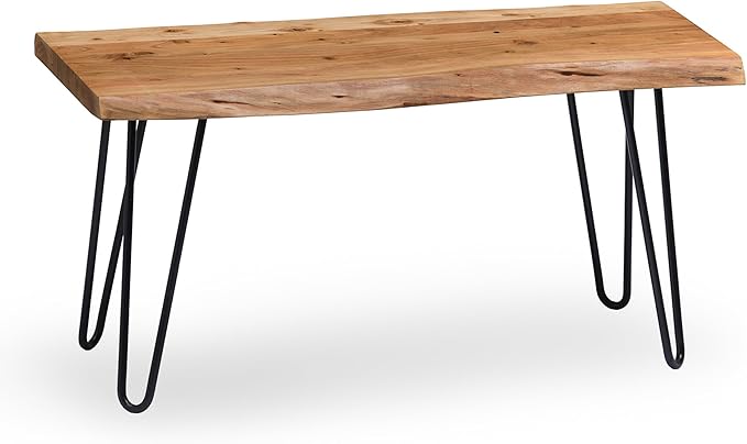 Alaterre Furniture 36-Inch Live Edge Wood Bench – Natural Acacia Wood Top with Metal Hairpin Legs – Sturdy and Easy to Assemble Rustic Modern Entryway or Accent Bench