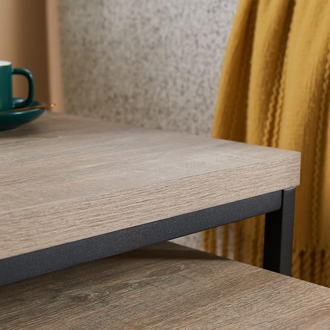 CENSI 20"x20" French Oak Nesting End Side Table, Accent Coffee Table, Square Shape, Grey Wood Finish, Blakc Metal Frame, Space-Saving, Modern Industrial Style