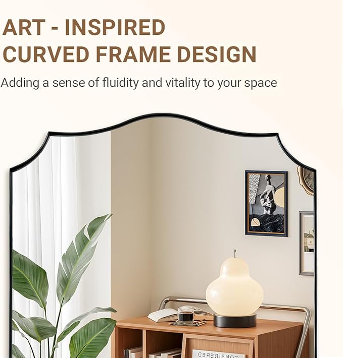 ANDY STAR Brushed Nickel Bathroom Mirror, 24x36’’ Silver Wavy Wall Mirror, Modern Bathroom Vanity Mirror HD Reflection, Anti-Rust Metal Frame Mirror for Bathroom Hangs Vertical or Horizontal