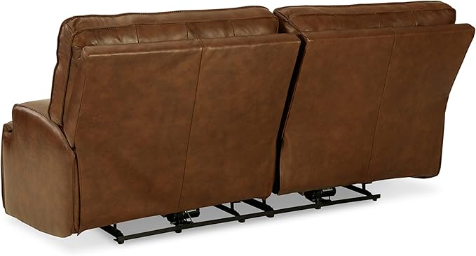 Signature Design by Ashley Francesca Modern Tufted Leather 2 Seat Power Reclining Sofa with Adjustable Headrest, Dark Brown