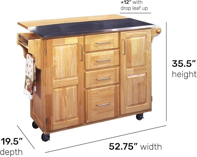 Homestyles General Line Kitchen Cart, 52.5 in. x 18 in. x 36 in, Natural