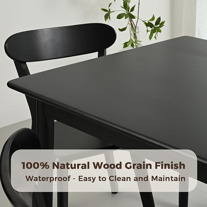 DELAVIN 47.2" Rectangle Solid Wood Dining Table, Modern Kitchen Table, Oak Dining Room Table, Easy Assembly, Black