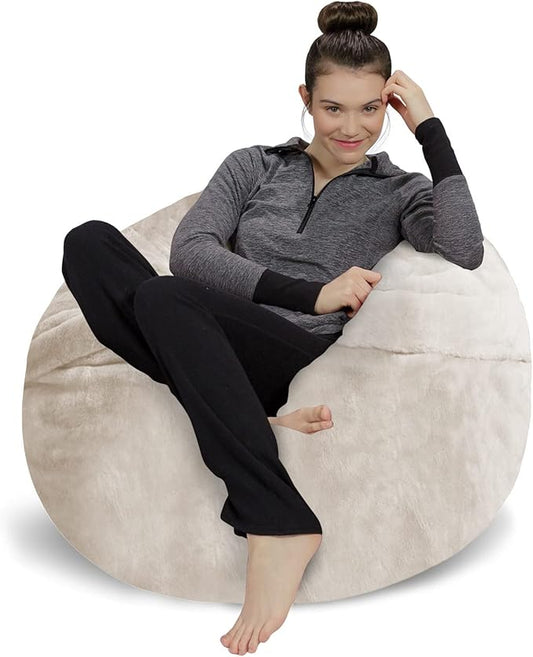 Sofa Sack Bean Bag Chair - Plush, Ultra Soft - Memory Foam Bean Bag Chair with Faux Rabbit Fur Cover - Stuffed Foam Filled Furniture and Accessories for Dorm Room 3 Feet - Cream