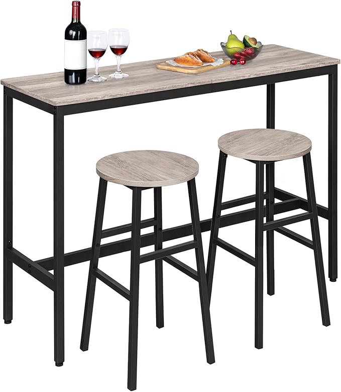 Bar Stools, Set of 2 Round Bar Chairs with Footrest, 28 Inch Kitchen Breakfast Bar Stools, Industrial Stools, Easy Assembly, for Dining Room, Kitchen, Greige BAHG02701