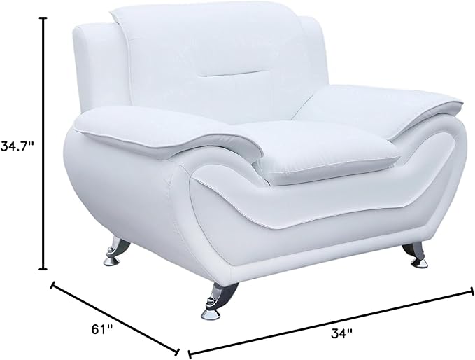 Container Furniture Direct Michael Modern Faux Leather Upholstered Stainless Steel Legs Living Room, Chair, Milky White