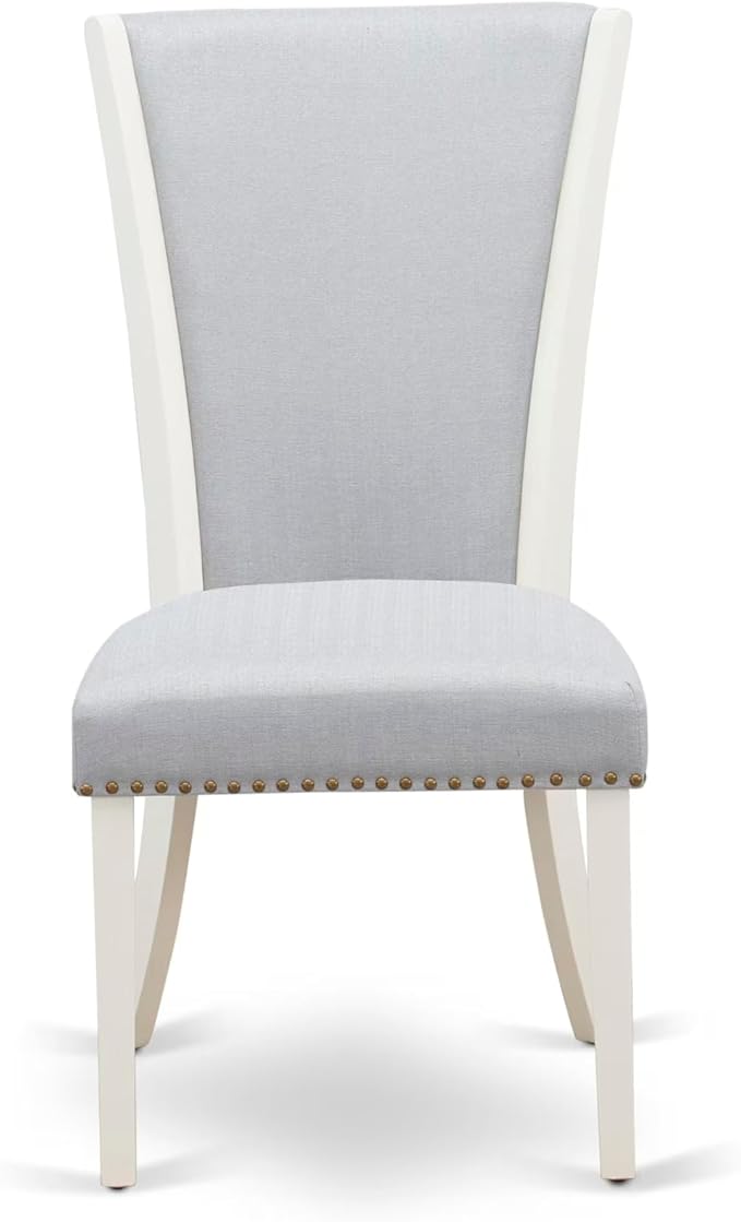 East West Furniture V097VE005-9 9 Piece Modern Dining Table Set Includes a Rectangle Wooden Table with V-Legs and 8 Grey Linen Fabric Upholstered Chairs, 40x72 Inch, Multi-Color