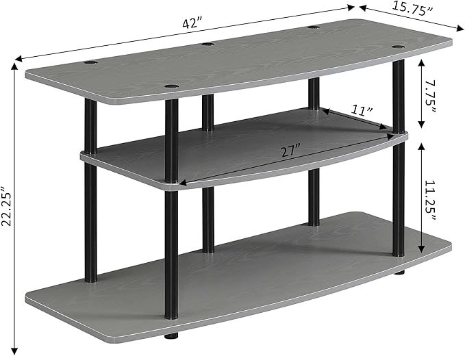 Convenience Concepts Designs2Go No Tools 3-Tier Wide TV Stand 42" - Entertainment Center for TVs up to 46 Inches, Modern TV Mount with Shelves for Living Room, Gray/Black