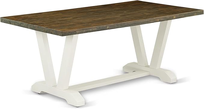East West Furniture V077EL207-7 7 Piece Kitchen Table Set Consist of a Rectangle Dining Table with V-Legs and 6 Gray Linen Fabric Parson Dining Room Chairs, 40x72 Inch, Multi-Color