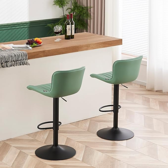 YOUNUOKE Counter Height Bar Stools Kitchen Island Barstools Set of 2 Adjustable Swivel Counter Stool Bar Height Island Chairs with Back, Sea Green