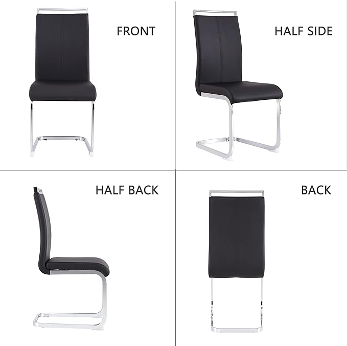 Dining Chairs Set, Kitchen Modern Metal Chairs with Faux Leather Padded Seat High Back and Sturdy Chrome Legs, Chairs for Dining Room (Black, Set of 4)