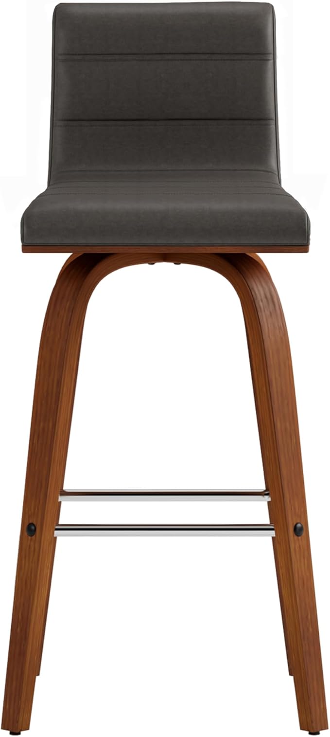 Armen Living Vienna 26" Swivel Counter Stool in Walnut Wood Finish with Gray Faux Leather - Set of 3
