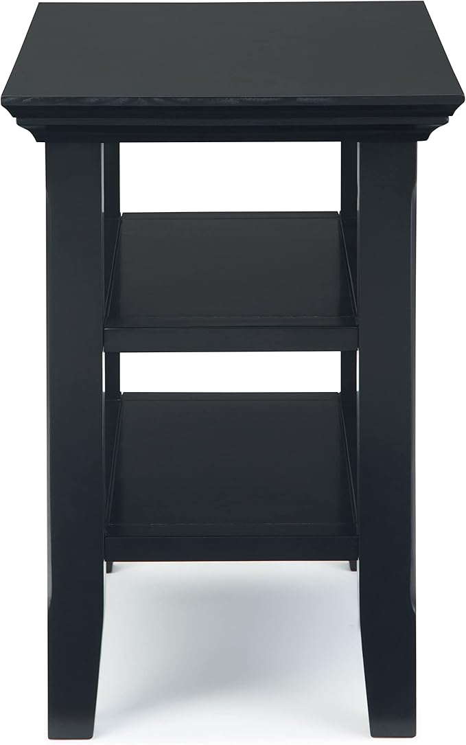 SIMPLIHOME Acadian 14-inch Wide Solid Wood Narrow End Table in Black, Transitional-Style Side Table for Living Room, Bedroom, or Family Room with 2 Open Shelves