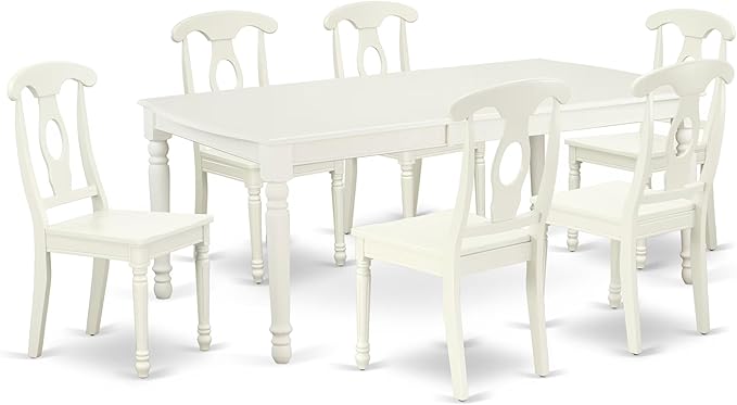 East West Furniture DOKE7-LWH-W 7 Piece Dining Set Consist of a Rectangle Dining Table with Butterfly Leaf and 6 Kitchen Chairs, 42x78 Inch, Linen White