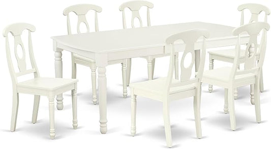 East West Furniture DOKE7-LWH-W 7 Piece Dining Set Consist of a Rectangle Dining Table with Butterfly Leaf and 6 Kitchen Chairs, 42x78 Inch, Linen White