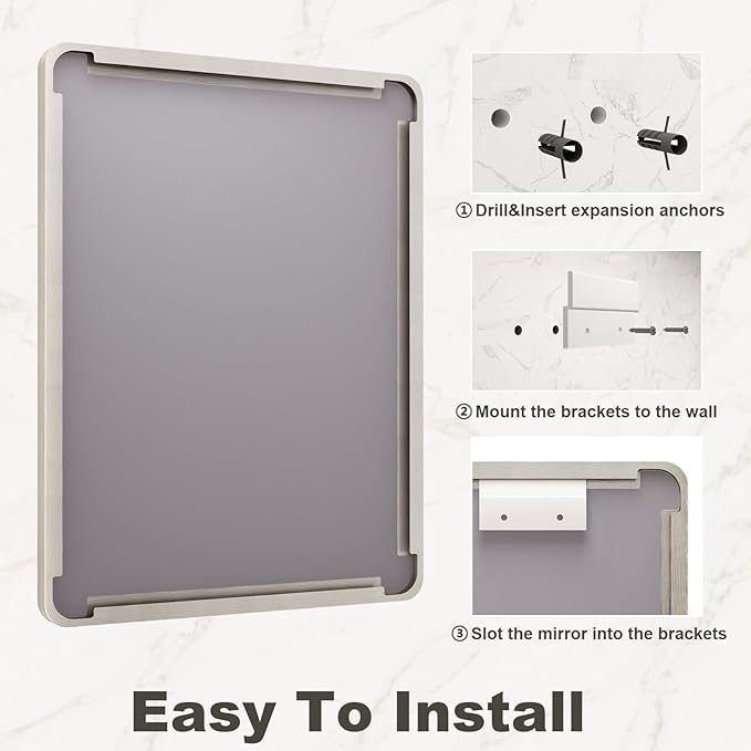 20x30 Inch Brushed Nickel Bathroom Mirror, Brushed Silver Metal Framed Wall Mirror, Rounded Corner Rectangle Modern Vanity Mirror, Tempered Glass, Anti-Rust, Shatterproof (Horizontal/Vertical)