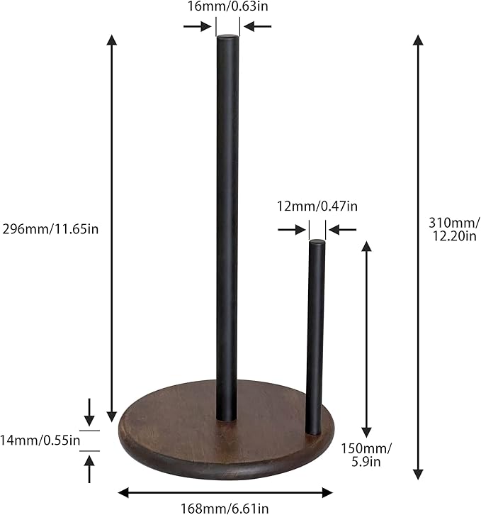 Paper Towel Holder Countertop with Real Wood Round Base, Farmhouse Paper Towel Holder Stand for Kitchen Dining Table Home Decor