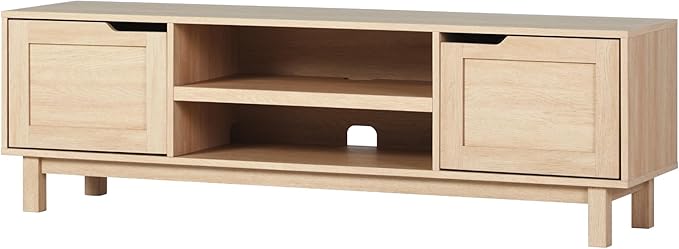 Walker Edison Tage Modern Pull-Open Door Low Stand for TVs up to 65 Inches, 58 Inch, Coastal Oak