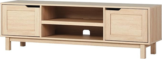 Walker Edison Tage Modern Pull-Open Door Low Stand for TVs up to 65 Inches, 58 Inch, Coastal Oak