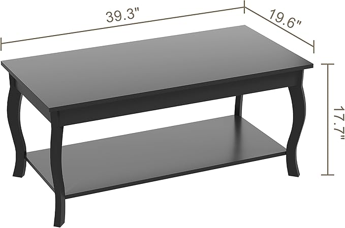 ChooChoo Coffee Table, Modern Center Table with Curved Legs and Storage Shelf, 39" Coffee Table for Living Room, Black