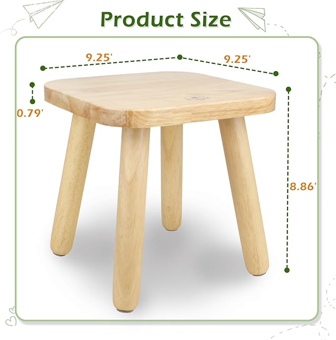 BEE&OAK Wooden Step Stools for Adults, Solid Rubber Wood Non-Slip Step Foot Stool, Heavy Duty 300 lbs One Step Stool for Bedroom, Bathroom, Kitchen (Natural, 9.25" (D) x 9.25"(W) x 8.86"(H))