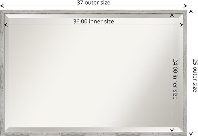Amanti Art White Bathroom Mirror for Over Sink, 25x37 Shiplap White Narrow Rectangle Vanity Mirror, Large Coastal Wood Frame, Hangs Horizonally and Vertically, Bathroom Wall Decor, Beveled Edge