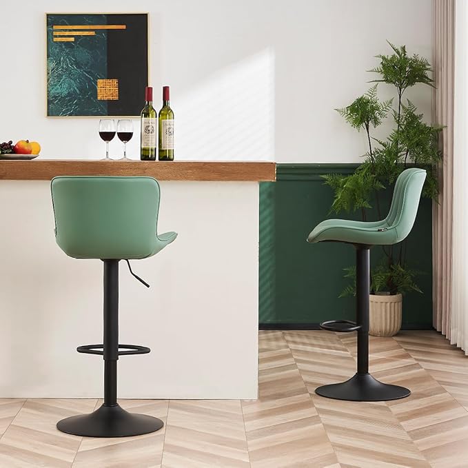 YOUNUOKE Counter Height Bar Stools Kitchen Island Barstools Set of 2 Adjustable Swivel Counter Stool Bar Height Island Chairs with Back, Sea Green