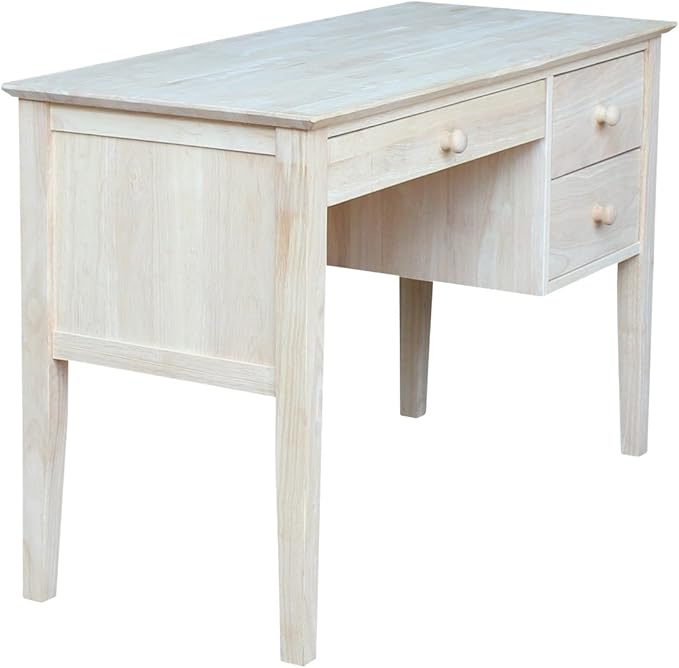 IC International Concepts, Brooklyn Desk, Solid Real Wood, Sturdy Parawood, DIY, Paint/Stain Ready, Unfinished