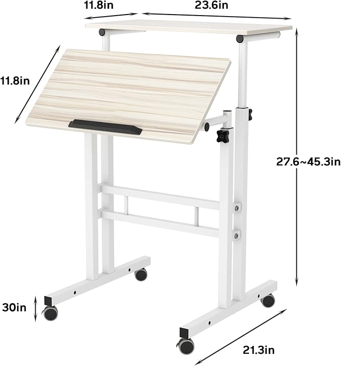 soges 23.6inches Height Adjustable Desk Laptop Desk on The Wheels, Rolling Stand Up Desk Computer Desk Adjustable Standing Desk Sit and Stand Desk Portable Laptop Table, Beige