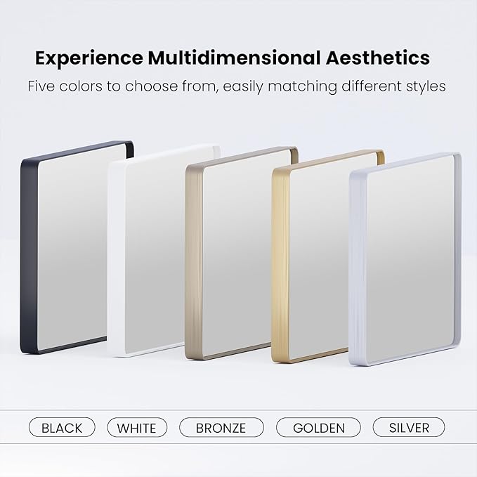 Brushed Nickel Bathroom Mirror 50x30 Inch, Brushed Silver Metal Frame Mirror Wall Mounted, Rounded Rectangle Bathroom Vanity Mirror, Tempered Glass, Anti-Rust, Horizontal/Vertical