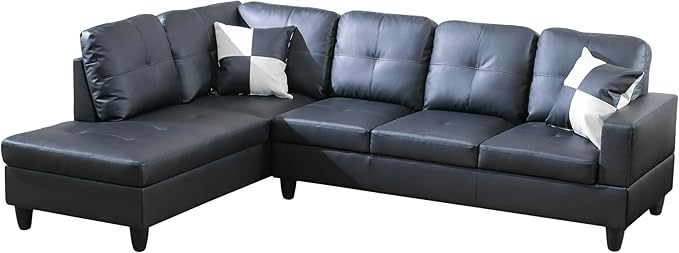 NicBex Sectional Couch 3 Pieces Sofa Set with Right Chaise Faux Leather L Shaped Cloud Couch for Living Room Furniture Sets with Storage Ottoman, Modular Sofa for Living Room & Apartment, Ink Black