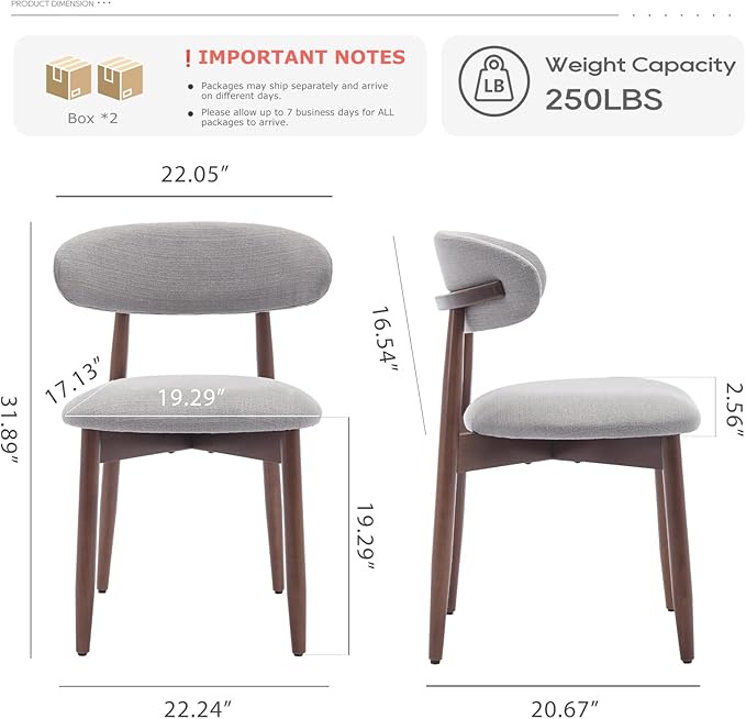 COLAMY Wooden Dining Chairs Set of 4, Modern Fabric Upholstered Kitchen Chairs, Farmhouse Dining Room Chair with Foot Pegs, Light Grey